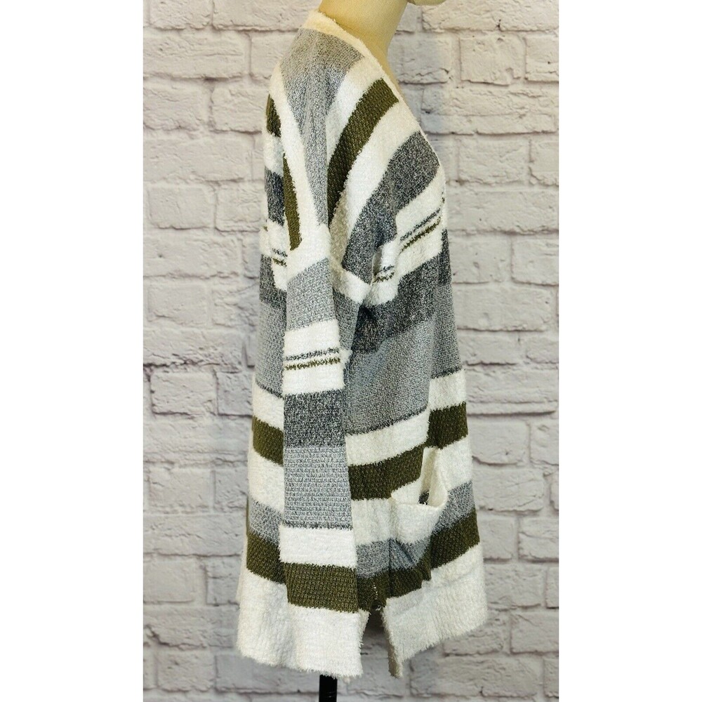 NWT Pink Clover Open Front Long Cardigan Sweater Stripes Pockets SOFT Oversize M - Picture 4 of 7